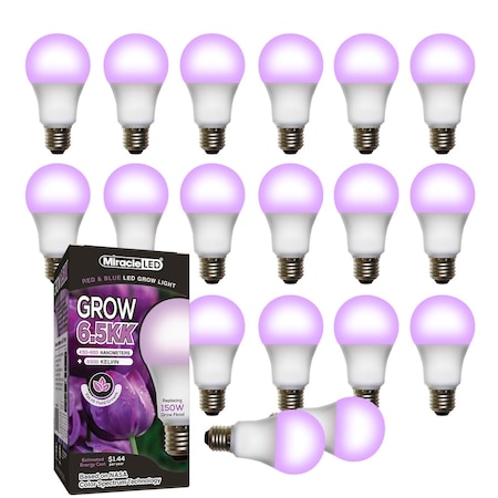 Miracle Led 6.5KK Pro-Pack Indoor Grow Light Bulb, 6500K Red & Blue Spec. Replace 150W Grow Bulbs, 18PK 801929